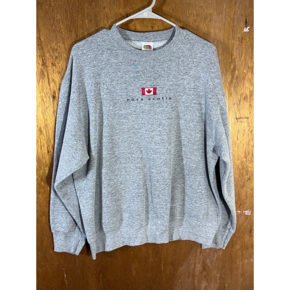 Fruit of the Loom Men's Gray Crewneck Sweatshirt with Red Logo
